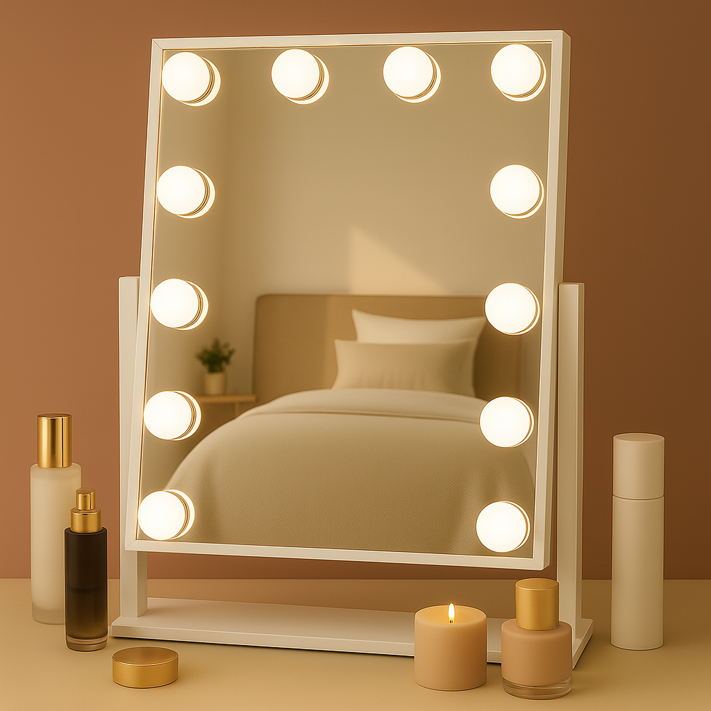Make up Hollywood spejl med lys - 35,5 x 47,8 cm - Hvid
