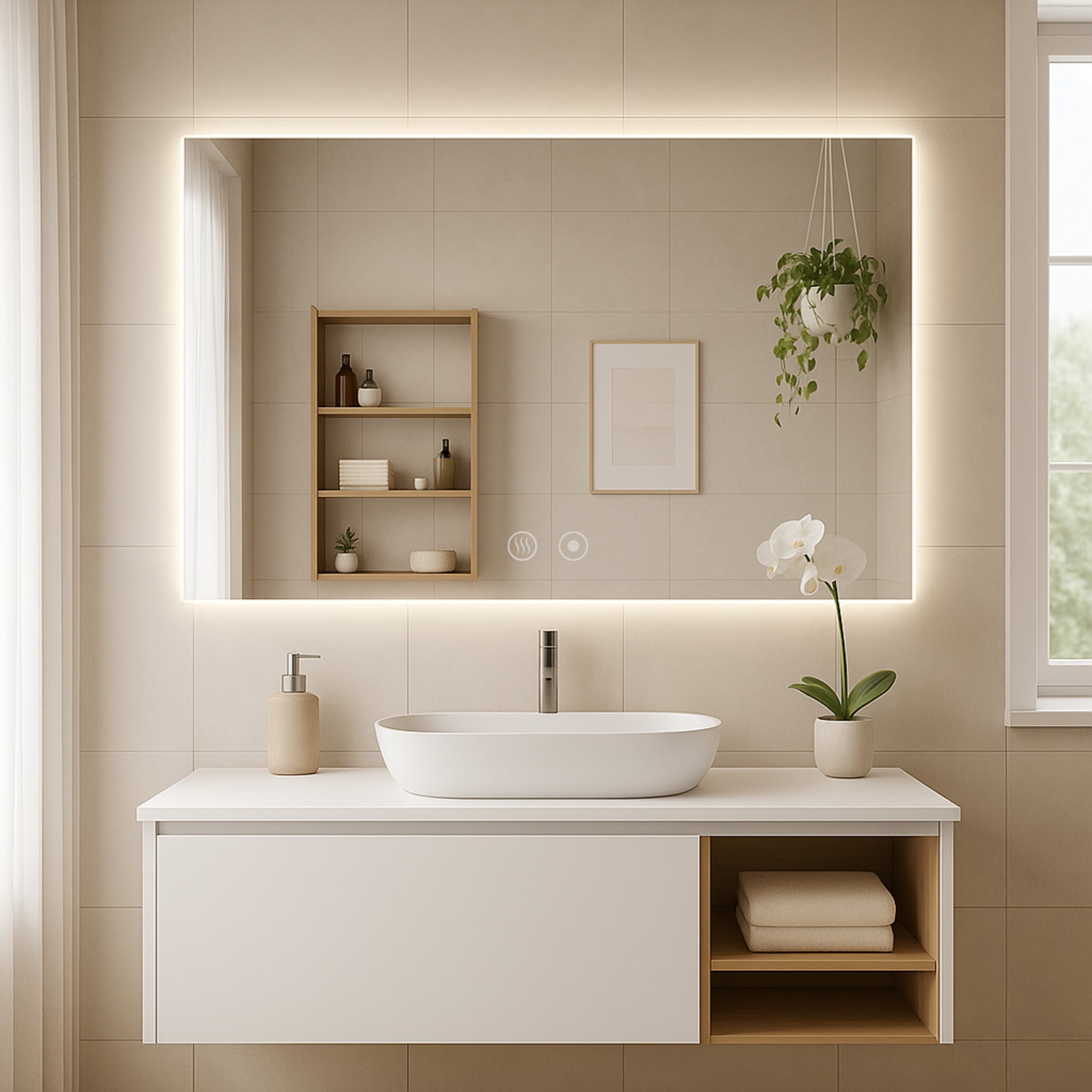 Rektangulært spejl med lys og antidug - 120x80 cm