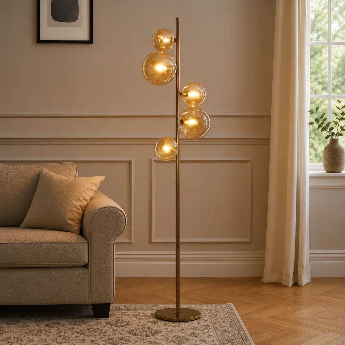 Valencia Gulvlampe Messing/Amber