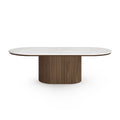Bobby - Oval sofabord med lys beige stenbordplade og fod i røget eg 120x55x45 cm