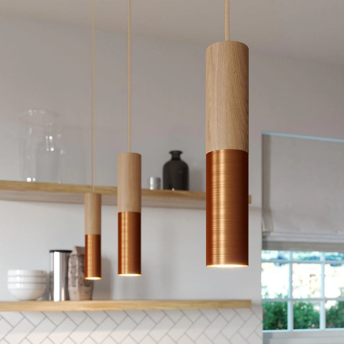 Tube Pendel Kobber/Wood